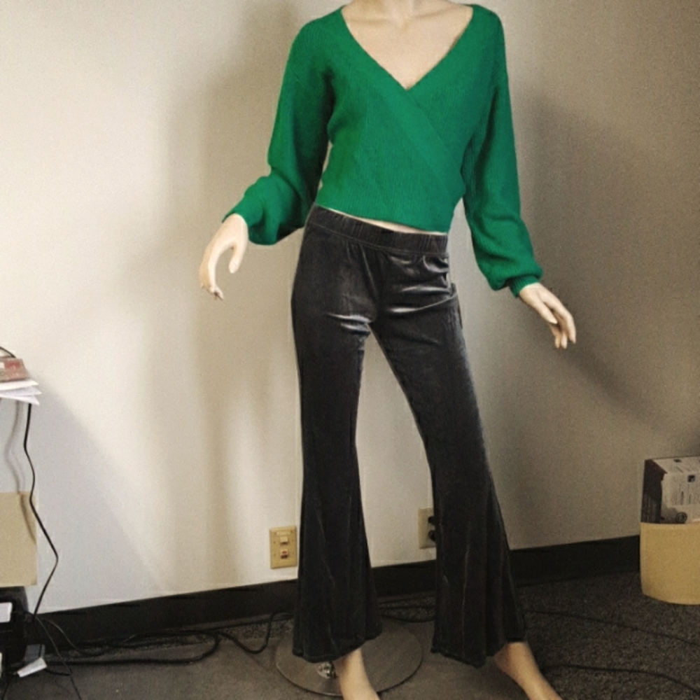 Olivaceous Green cropped ballet wrap sweater